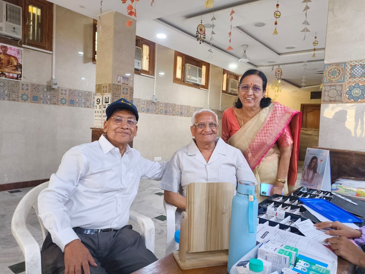Elderly patients at the reception of the free eye camp, Rishav Vihar Jain Mandir