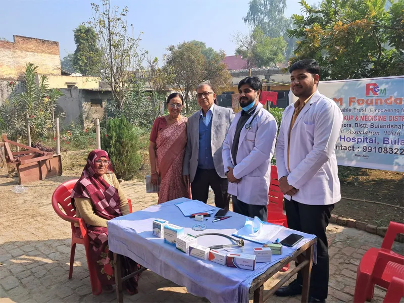 Medical checkup table at outreach camp
